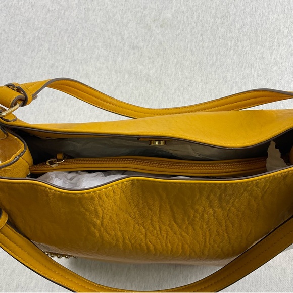 JESSICA SIMPSON CAMILE WOMEN’S BIG SHOULDER BAG COLOR: DANDELION WITH GOLD - Picture 9 of 16